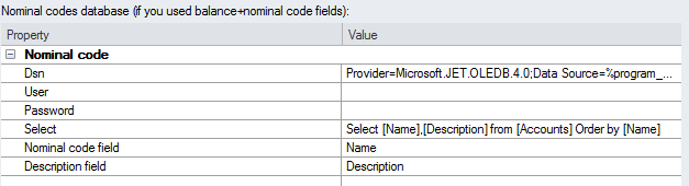 1. Nominal Code Settings